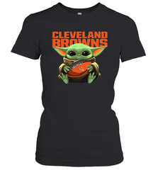 Baby Yoda Loves The Cleveland Browns Star Wars Baby Yoda Hugs Browns NFL Womens T-Shirt Womens T-Shirt - VeigarTee