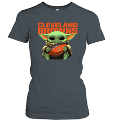 Baby Yoda Loves The Cleveland Browns Star Wars Baby Yoda Hugs Browns NFL Womens T-Shirt Womens T-Shirt - VeigarTee