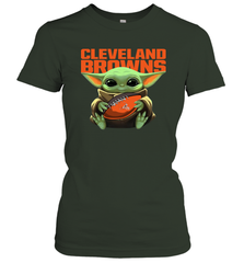 Baby Yoda Loves The Cleveland Browns Star Wars Baby Yoda Hugs Browns NFL Womens T-Shirt Womens T-Shirt - VeigarTee