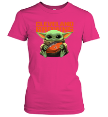 Baby Yoda Loves The Cleveland Browns Star Wars Baby Yoda Hugs Browns NFL Womens T-Shirt Womens T-Shirt - VeigarTee