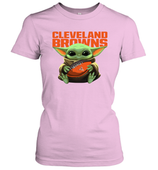 Baby Yoda Loves The Cleveland Browns Star Wars Baby Yoda Hugs Browns NFL Womens T-Shirt Womens T-Shirt - VeigarTee
