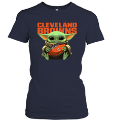 Baby Yoda Loves The Cleveland Browns Star Wars Baby Yoda Hugs Browns NFL Womens T-Shirt Womens T-Shirt - VeigarTee