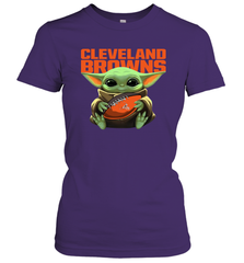 Baby Yoda Loves The Cleveland Browns Star Wars Baby Yoda Hugs Browns NFL Womens T-Shirt Womens T-Shirt - VeigarTee
