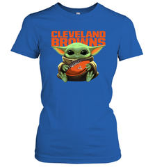 Baby Yoda Loves The Cleveland Browns Star Wars Baby Yoda Hugs Browns NFL Womens T-Shirt Womens T-Shirt - VeigarTee