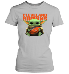Baby Yoda Loves The Cleveland Browns Star Wars Baby Yoda Hugs Browns NFL Womens T-Shirt Womens T-Shirt - VeigarTee