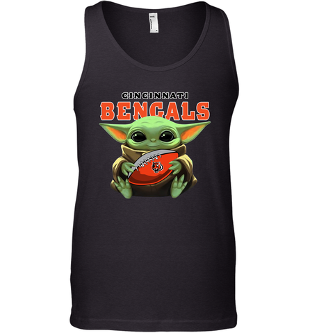 Baby Yoda Loves The Cincinnati Bengals Star Wars Baby Yoda Hugs Bengals NFL Mens Tank Top Mens Tank Top / Black / XS Mens Tank Top - VeigarTee
