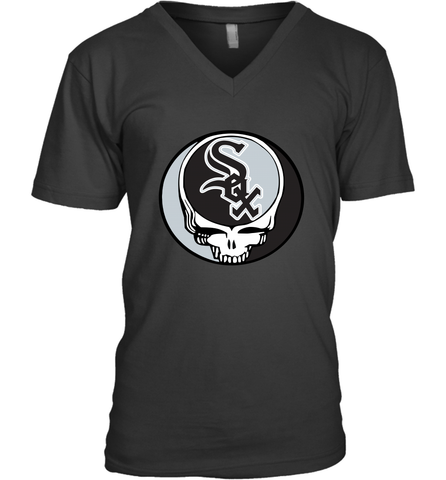 Chicago White Sox Grateful Dead Steal Your Face Baseball Mens V-Neck T-Shirt Mens V-Neck T-Shirt / Black / S Mens V-Neck T-Shirt - VeigarTee
