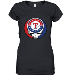 Texas Rangers Grateful Dead Steal Your Face Baseball Womens V-Neck T-Shirt