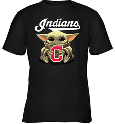 Baby Yoda Hugs Loves The Cleveland Indians Baseball Youth T-Shirt