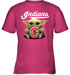 Baby Yoda Hugs Loves The Cleveland Indians Baseball Youth T-Shirt Youth T-Shirt - VeigarTee