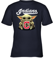 Baby Yoda Hugs Loves The Cleveland Indians Baseball Youth T-Shirt Youth T-Shirt - VeigarTee