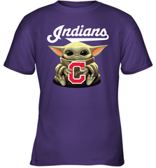 Baby Yoda Hugs Loves The Cleveland Indians Baseball Youth T-Shirt Youth T-Shirt - VeigarTee