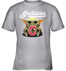Baby Yoda Hugs Loves The Cleveland Indians Baseball Youth T-Shirt Youth T-Shirt - VeigarTee