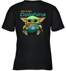 Baby Yoda Loves The Miami Dolphins Star Wars Baby Yoda Hugs Dolphins NFL Youth T-Shirt Youth T-Shirt - VeigarTee