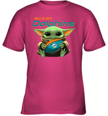 Baby Yoda Loves The Miami Dolphins Star Wars Baby Yoda Hugs Dolphins NFL Youth T-Shirt Youth T-Shirt - VeigarTee