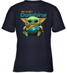 Baby Yoda Loves The Miami Dolphins Star Wars Baby Yoda Hugs Dolphins NFL Youth T-Shirt Youth T-Shirt - VeigarTee
