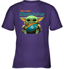 Baby Yoda Loves The Miami Dolphins Star Wars Baby Yoda Hugs Dolphins NFL Youth T-Shirt Youth T-Shirt - VeigarTee