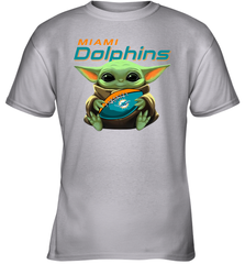 Baby Yoda Loves The Miami Dolphins Star Wars Baby Yoda Hugs Dolphins NFL Youth T-Shirt Youth T-Shirt - VeigarTee