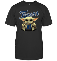 Baby Yoda Hugs Loves The Detroit Tigers Baseball Mens T-Shirt Mens T-Shirt - VeigarTee