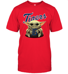 Baby Yoda Hugs Loves The Detroit Tigers Baseball Mens T-Shirt Mens T-Shirt - VeigarTee