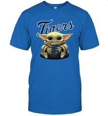 Baby Yoda Hugs Loves The Detroit Tigers Baseball Mens T-Shirt Mens T-Shirt - VeigarTee