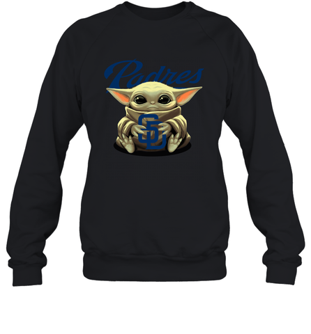 Baby Yoda Hugs Loves The San Diego Padres Baseball Adult Sweatshirt Adult Sweatshirt / Black / S Adult Sweatshirt - VeigarTee