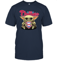 Baby Yoda Hugs Loves The Philadelphia Phillies Baseball Mens T-Shirt Mens T-Shirt - VeigarTee