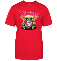 Baby Yoda Hugs Loves The Philadelphia Phillies Baseball Mens T-Shirt Mens T-Shirt - VeigarTee