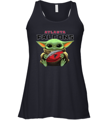 Baby Yoda Loves The Atlanta Falcons Star Wars Baby Yoda Hugs Falcons NFL Womens Racerback Tank Top Womens Racerback Tank Top - VeigarTee