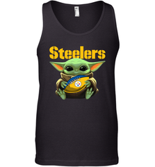 Baby Yoda Loves The Pittsburgh Steelers Star Wars Baby Yoda Hugs Steelers NFL Mens Tank Top Mens Tank Top - VeigarTee