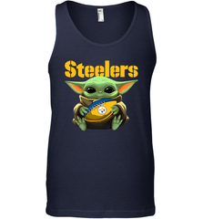Baby Yoda Loves The Pittsburgh Steelers Star Wars Baby Yoda Hugs Steelers NFL Mens Tank Top Mens Tank Top - VeigarTee