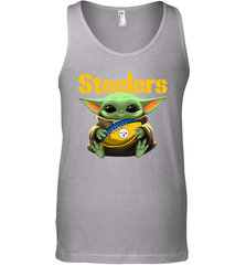 Baby Yoda Loves The Pittsburgh Steelers Star Wars Baby Yoda Hugs Steelers NFL Mens Tank Top Mens Tank Top - VeigarTee