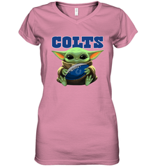 Baby Yoda Loves The Indianapolis Colts Star Wars Baby Yoda Hugs Colts NFL Womens V-Neck T-Shirt Womens V-Neck T-Shirt - VeigarTee