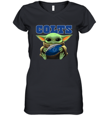 Baby Yoda Loves The Indianapolis Colts Star Wars Baby Yoda Hugs Colts NFL Womens V-Neck T-Shirt Womens V-Neck T-Shirt - VeigarTee