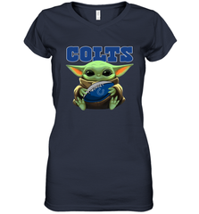 Baby Yoda Loves The Indianapolis Colts Star Wars Baby Yoda Hugs Colts NFL Womens V-Neck T-Shirt Womens V-Neck T-Shirt - VeigarTee