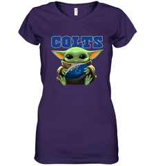 Baby Yoda Loves The Indianapolis Colts Star Wars Baby Yoda Hugs Colts NFL Womens V-Neck T-Shirt Womens V-Neck T-Shirt - VeigarTee