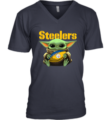 Baby Yoda Loves The Pittsburgh Steelers Star Wars Baby Yoda Hugs Steelers NFL Mens V-Neck T-Shirt Mens V-Neck T-Shirt - VeigarTee