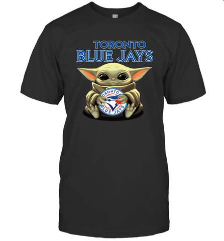Baby Yoda Hugs Loves The Toronto Blue Jays Baseball Mens T-Shirt Mens T-Shirt / Black / S Mens T-Shirt - VeigarTee