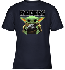 Baby Yoda Loves The Oakland Raiders Star Wars Baby Yoda Hugs Raiders NFL Youth T-Shirt Youth T-Shirt - VeigarTee