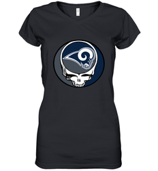 Los Angeles Rams Grateful Dead Steal Your Face NFL Football Womens V-Neck T-Shirt