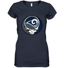 Los Angeles Rams Grateful Dead Steal Your Face NFL Football Womens V-Neck T-Shirt Womens V-Neck T-Shirt - VeigarTee