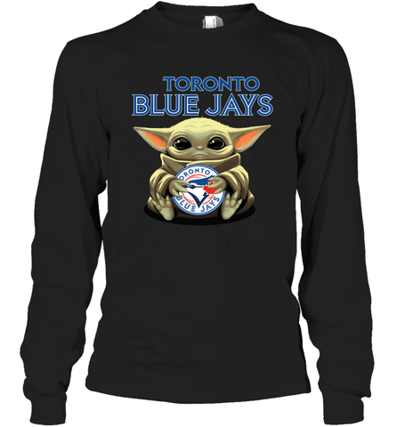 Baby Yoda Hugs Loves The Toronto Blue Jays Baseball Adult Long Sleeve T-Shirt Adult Long Sleeve T-Shirt / Black / S Adult Long Sleeve T-Shirt - VeigarTee