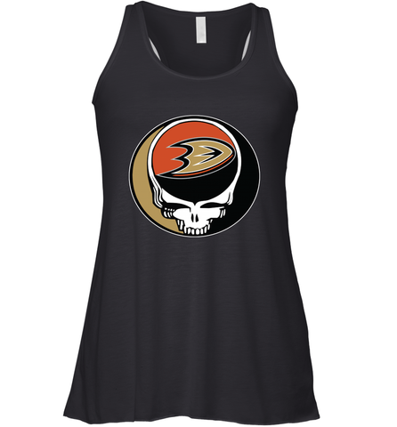 Anaheim Ducks Grateful Dead Steal Your Face Hockey NHL Womens Racerback Tank Top Womens Racerback Tank Top / Black / XS Womens Racerback Tank Top - VeigarTee