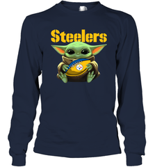 Baby Yoda Loves The Pittsburgh Steelers Star Wars Baby Yoda Hugs Steelers NFL Adult Long Sleeve T-Shirt Adult Long Sleeve T-Shirt - VeigarTee