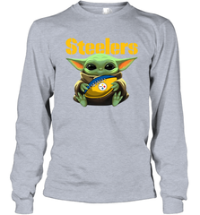 Baby Yoda Loves The Pittsburgh Steelers Star Wars Baby Yoda Hugs Steelers NFL Adult Long Sleeve T-Shirt Adult Long Sleeve T-Shirt - VeigarTee