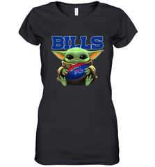 Baby Yoda Loves The Buffalo Bills Star Wars Baby Yoda Hugs Bills NFL Womens V-Neck T-Shirt Womens V-Neck T-Shirt - VeigarTee