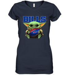 Baby Yoda Loves The Buffalo Bills Star Wars Baby Yoda Hugs Bills NFL Womens V-Neck T-Shirt Womens V-Neck T-Shirt - VeigarTee