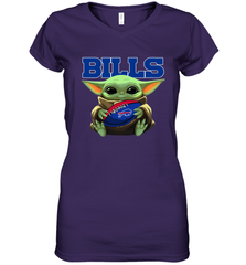 Baby Yoda Loves The Buffalo Bills Star Wars Baby Yoda Hugs Bills NFL Womens V-Neck T-Shirt Womens V-Neck T-Shirt - VeigarTee