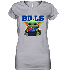 Baby Yoda Loves The Buffalo Bills Star Wars Baby Yoda Hugs Bills NFL Womens V-Neck T-Shirt Womens V-Neck T-Shirt - VeigarTee