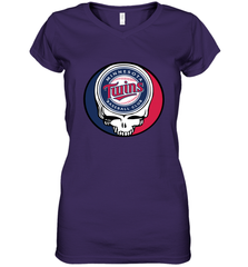 Minnesota Twins Grateful Dead Steal Your Face Baseball Womens V-Neck T-Shirt Womens V-Neck T-Shirt - VeigarTee
